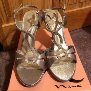 NWOT Strappy Silver Slingback Heels